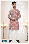 Joban Fashion Men's Cream Straight Rayon Thread And Sequence Embroidery All Over Kurta Set