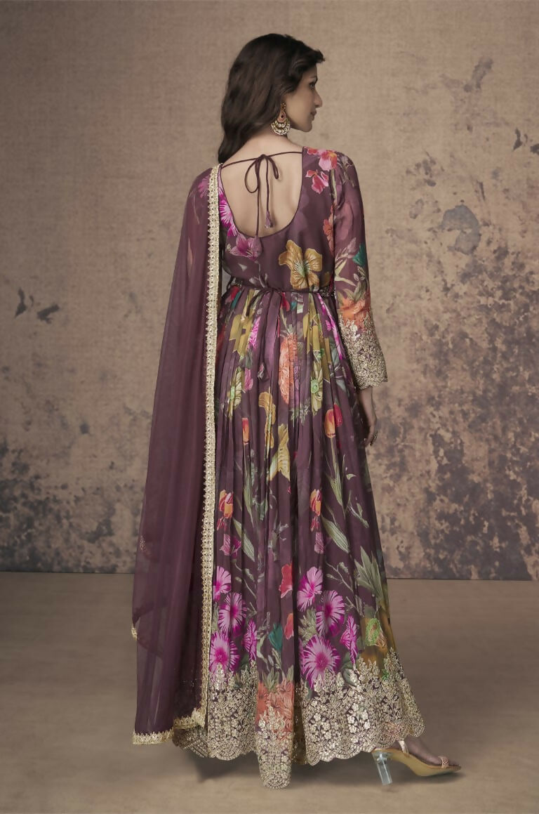 Vastranavya Georgette Digital Print With Sequence Embroidery Stitch Work Side Slit Abaya Style Suit
