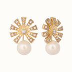 Nuyug 22K Gold-Plated Pearl Drop Zircon Floral Shaped Mini Stud Earrings - Distacart