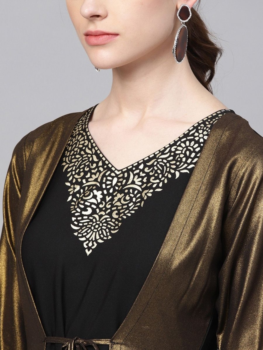 Ahalyaa Women's Black Crepe Dress with Attached Jacket - Distacart