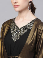 Ahalyaa Women's Black Crepe Dress with Attached Jacket - Distacart