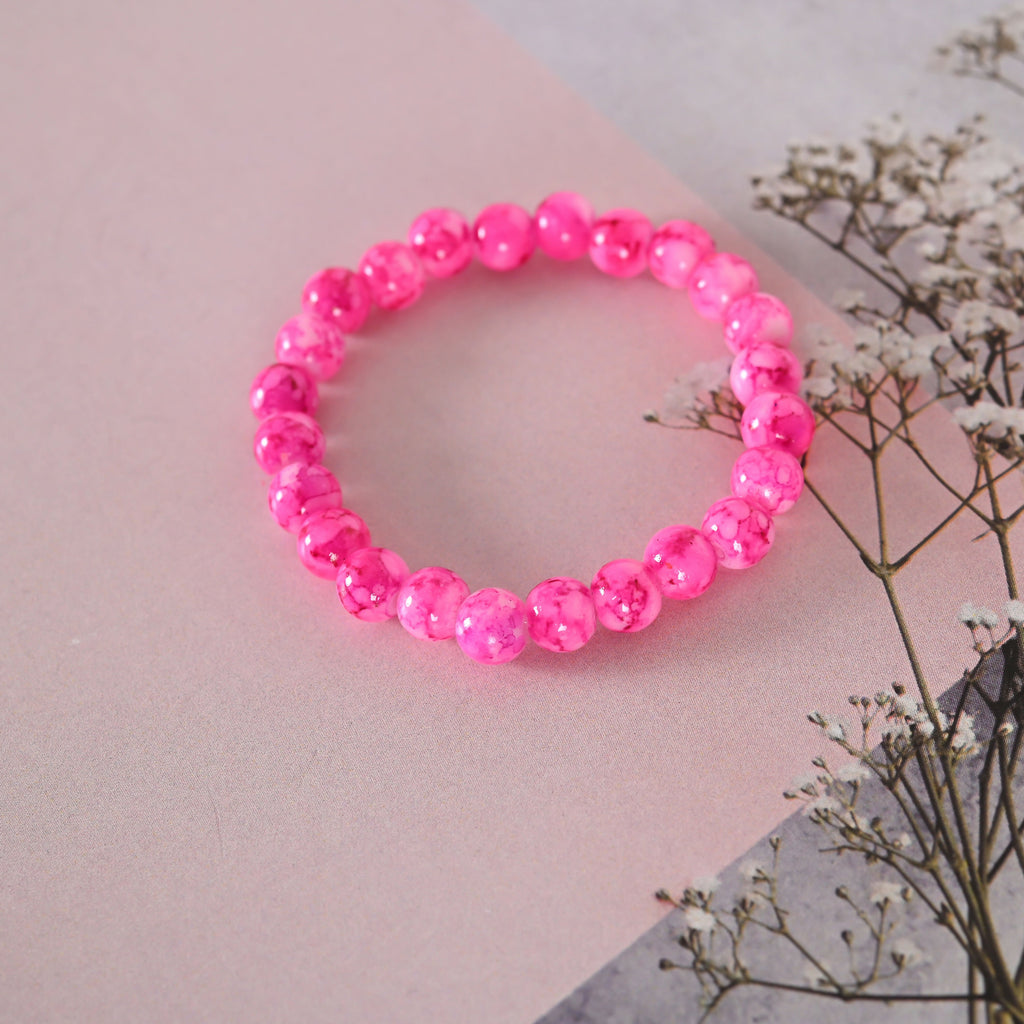 NVR Men & Women Pink Marble Crystal Beaded Elasticated Bracelet - Distacart