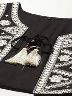 Yufta Women A-Line Black Dress With White Embroidered Jacket