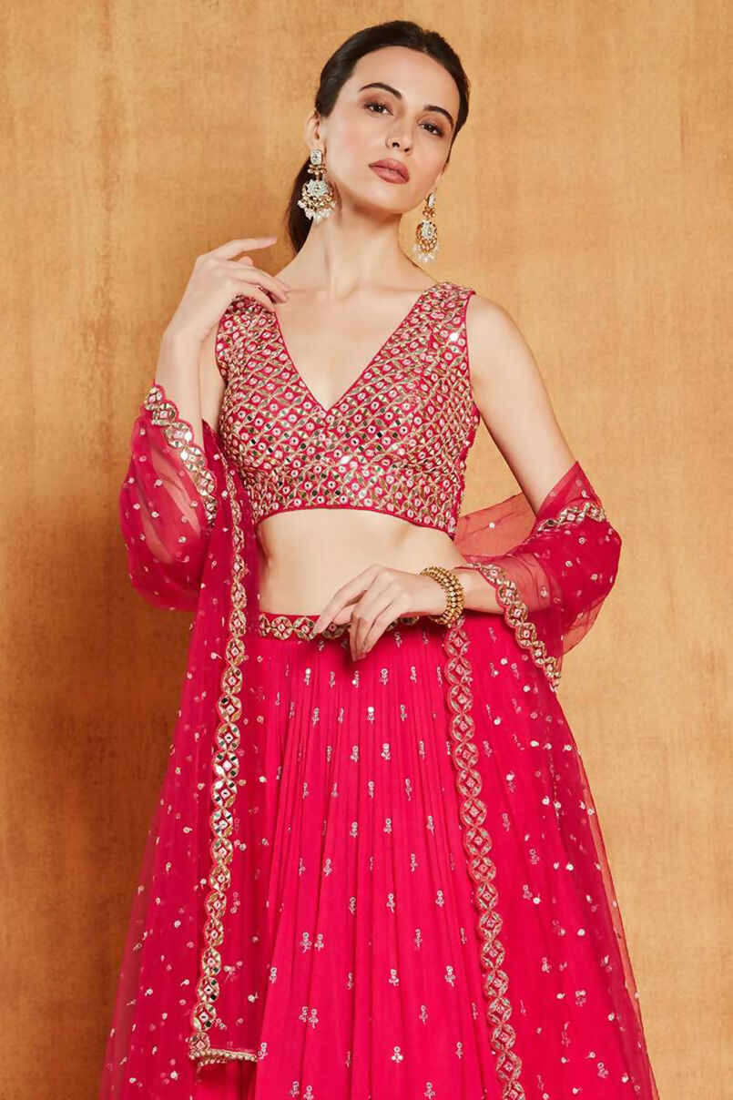 Jyoti Fashion Graceful Rani Pink Sequence with Zari Embroidered Faux Georgette Lehenga Choli with Dupatta
