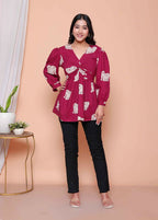 Miravan Womens Magenta Animal Print Butterfly Top