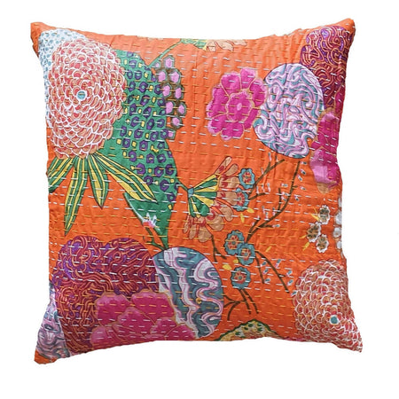 The Decor Nook Orange Base With Multicolour Flowers Print Cushion Cover