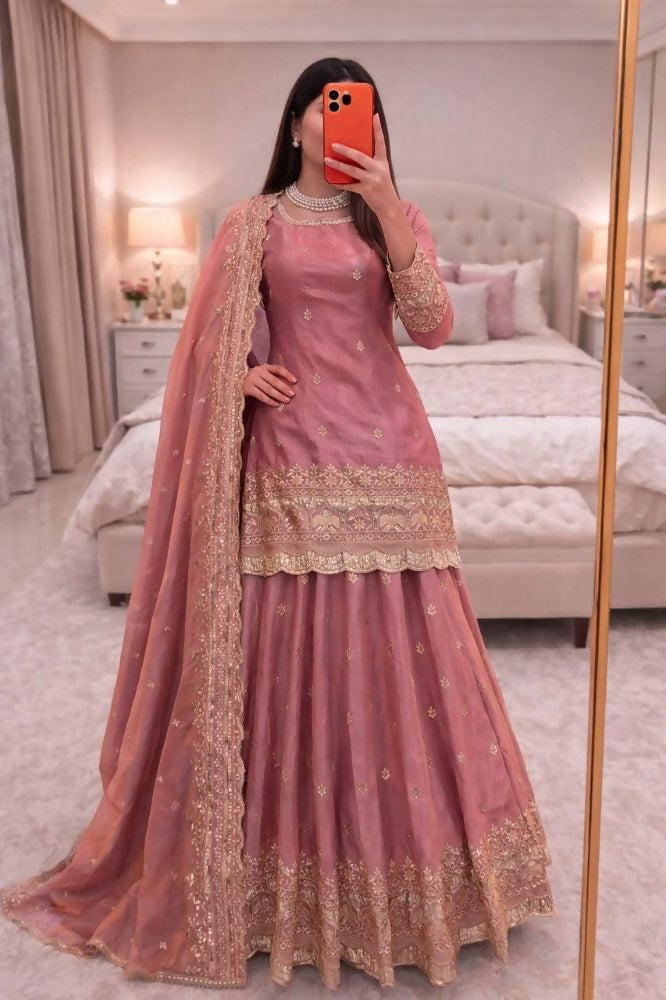 Teeya Creation Pink Color Fendy Satin Heavy Embroidery Work Wedding Wear Stitched Lehenga Choli - Distacart