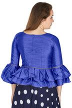 Aastha Fashion Women's Blue Art Silk Bell Sleeves attire with Poly Cotton Lining Blouse
