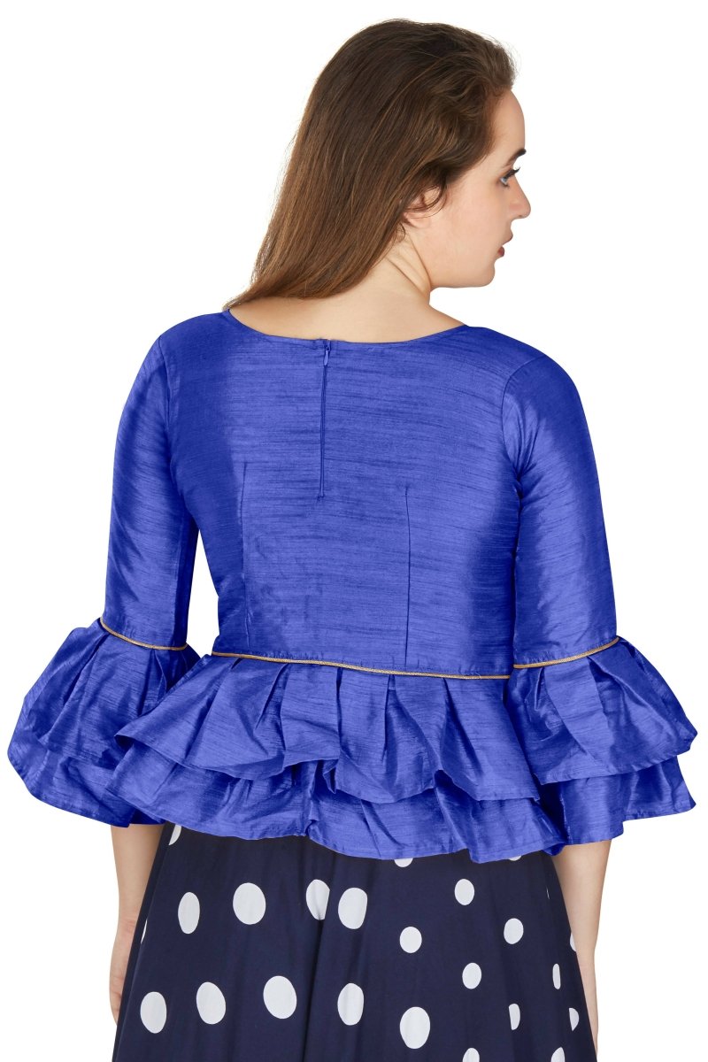 Aastha Fashion Women's Blue Art Silk Bell Sleeves attire with Poly Cotton Lining Blouse