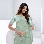 Sea Green Pure Crepe Silk Dual Sequence With Applic Work Saree With Unstitched Blouse - Norita Swaraa