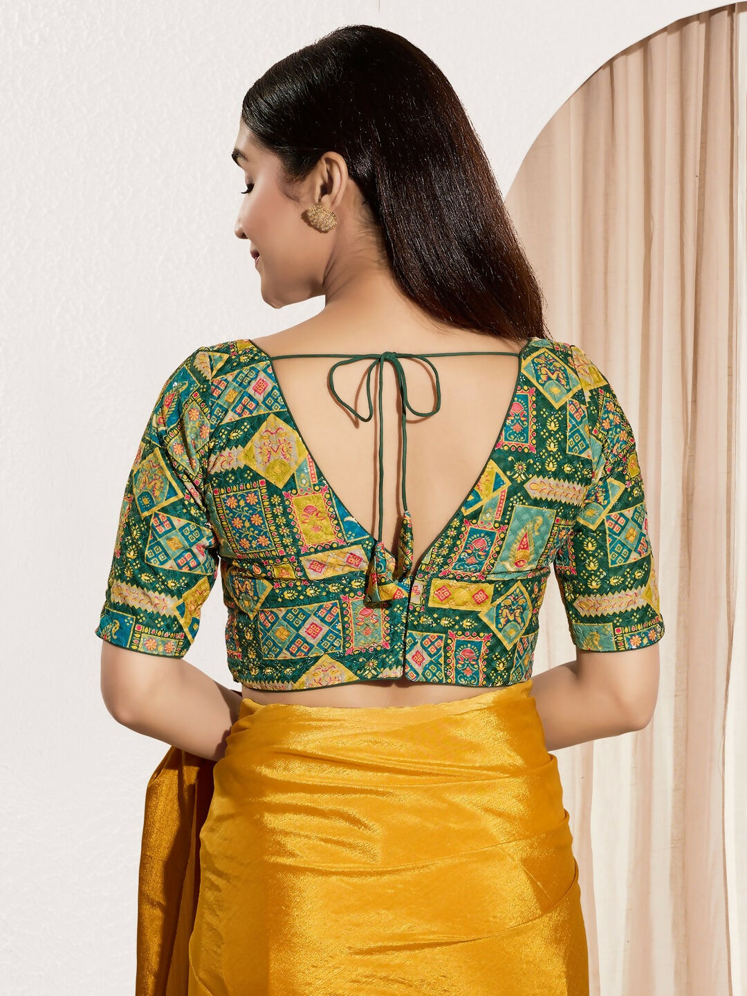 Joban Fashion Bottle Green Viscose Rayon Padded Blouse With V Neck Elbow Sleeves - Distacart