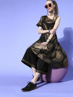 Ahalyaa Women Black Colour Crepe Printed Top Palazzo Set - Distacart