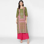 Cheera Hand Block Print Military Color Straight Kurta (MAAI-047K)