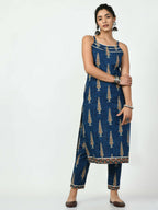 Myshka Women's Blue Printed Kurta With Trouser