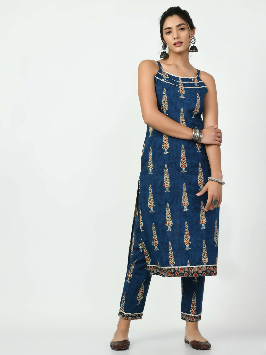 Myshka Women's Blue Printed Kurta With Trouser