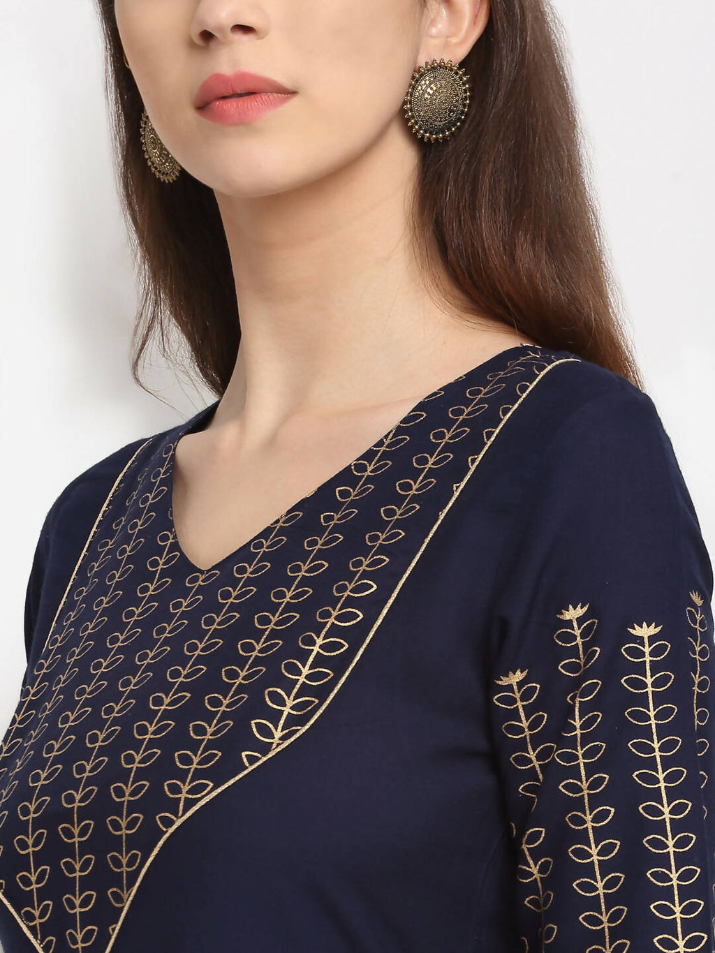 Rudra Bazaar Gold Printed A-line flared Blue kurti - Distacart