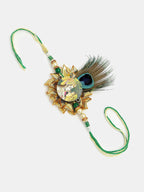 NVR Women & Men Set of 2 Green Radha Krishna Beaded Bhaiya Bhabhi Rakhi With Roli Chawal & Chocolate - Distacart