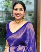 DEIANA'S Beautiful Designer Golden zari Soft Lichi Silk Saree - Royal Blue