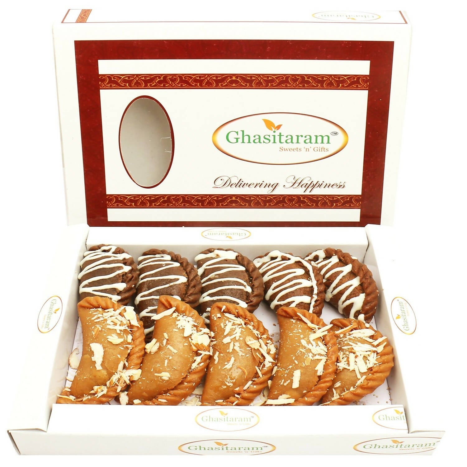 Ghasitaram Holi Sweets - Chocolate and Traditional Gujiyas Box - Distacart