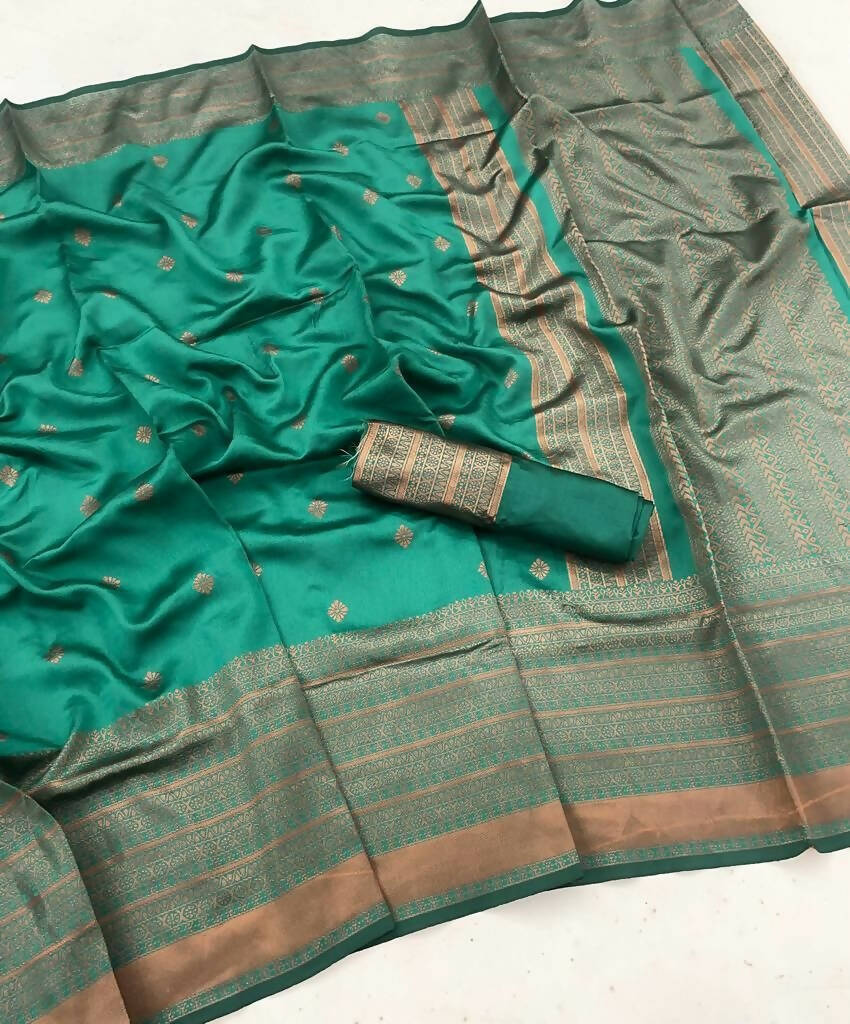 DEIANA'S Beautiful Designer Golden zari Soft Lichi Silk Saree - Rama