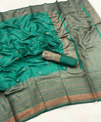 DEIANA'S Beautiful Designer Golden zari Soft Lichi Silk Saree - Rama