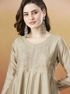 The52 Chiku Women's Beautiful Vichitra Silk Fabric Embroidered Work Flared Anarkali Pant and Dupatta Set - Distacart