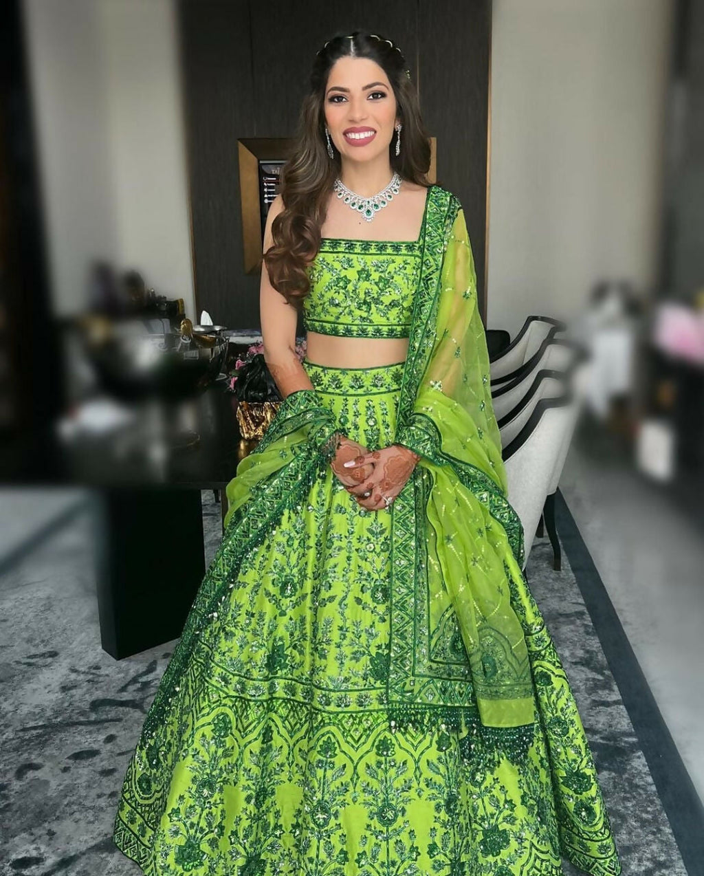 Jyoti Fashion Green 3MM Sequin Jari Embroidered Malai Satin Silk Lehenga Choli with Dupatta
