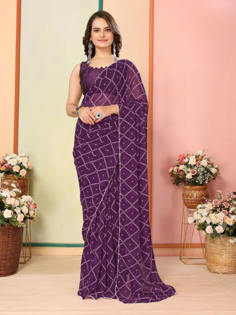 Purple Georgette Designer Printed Ready To Wear Saree - Elite