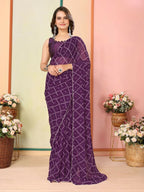 Purple Georgette Designer Printed Ready To Wear Saree - Elite