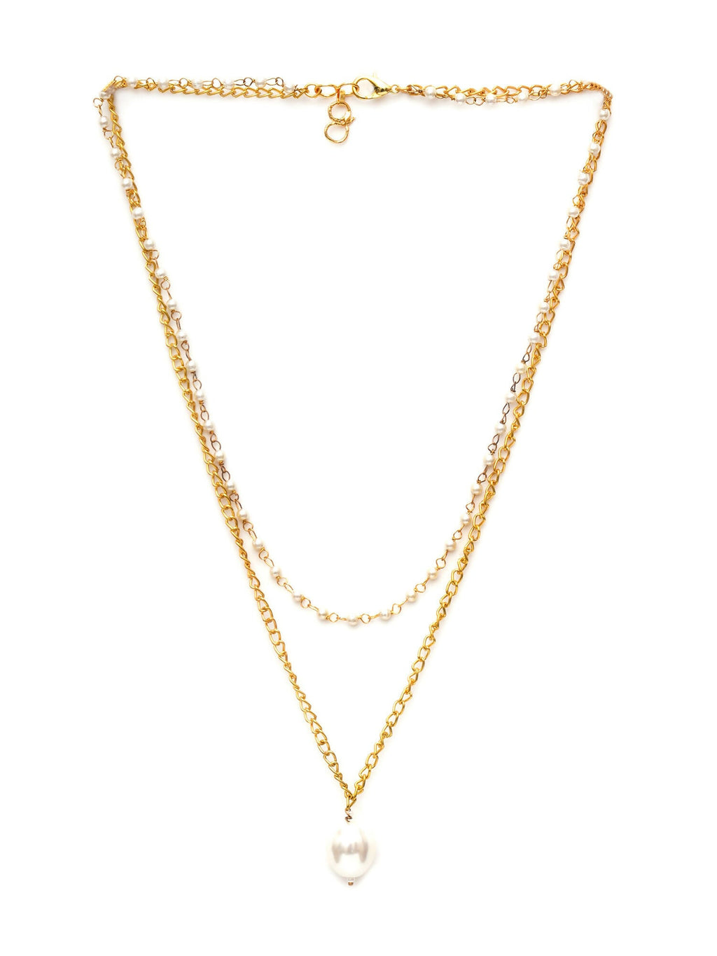 Layered Pearl and Gold Neckpiece with Emeralds (Gold) - Ruby Raang