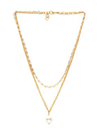 Layered Pearl and Gold Neckpiece with Emeralds (Gold) - Ruby Raang