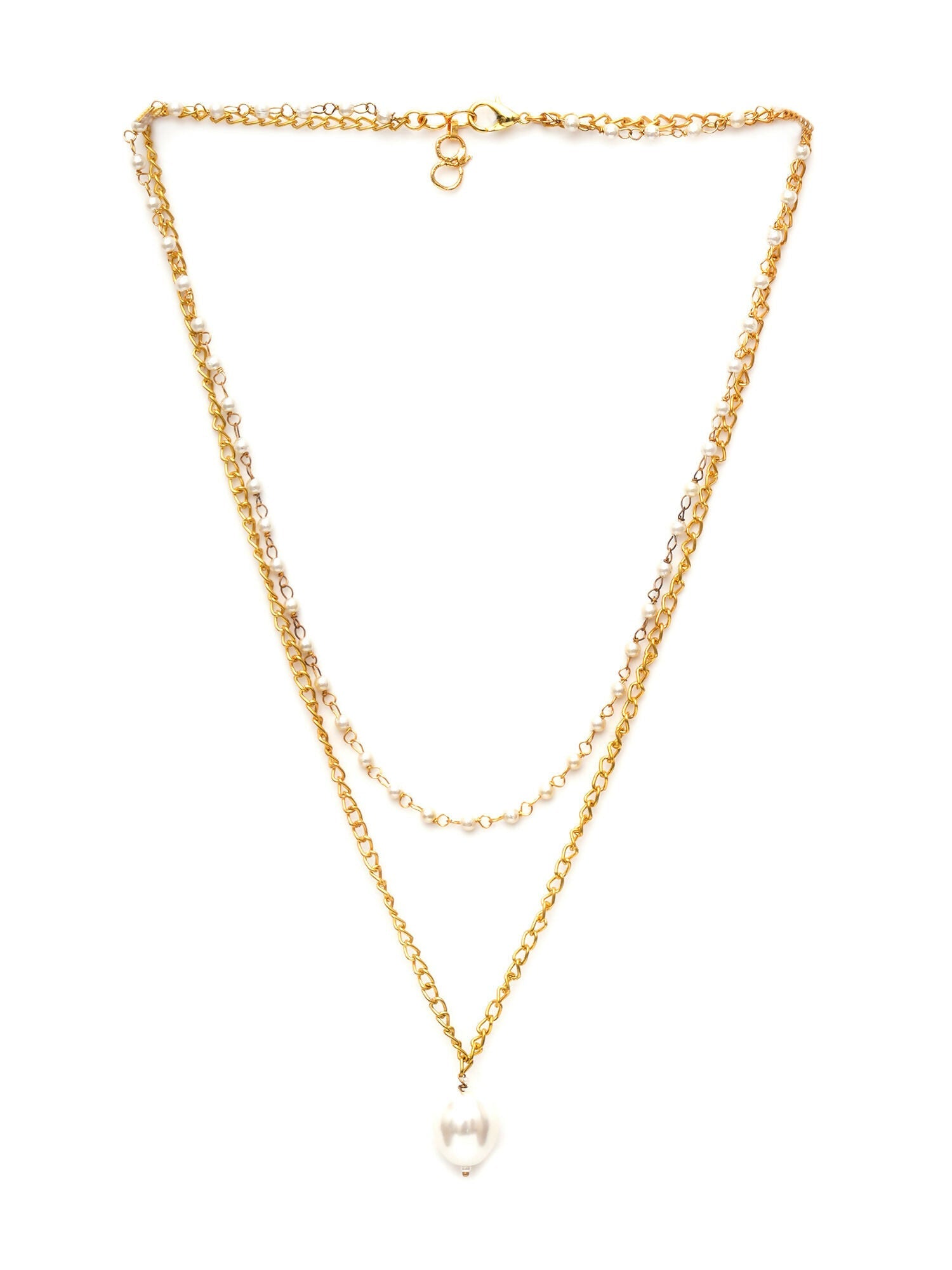 Layered Pearl and Gold Neckpiece with Emeralds (Gold) - Ruby Raang