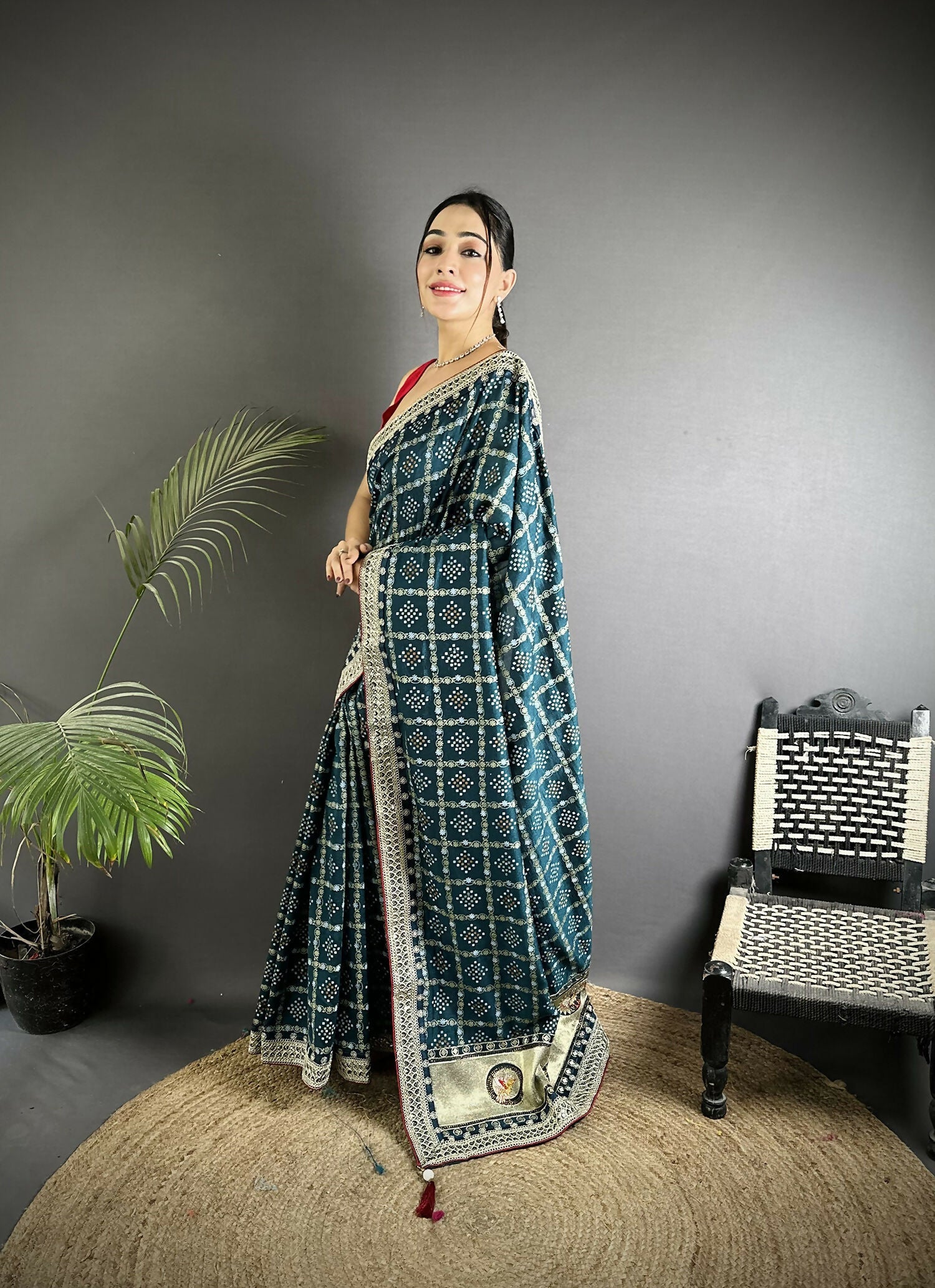 Joban Fashion Navy Blue Bandhej Bandhani Vichitra Silk Bandhani Prints Saree - Distacart