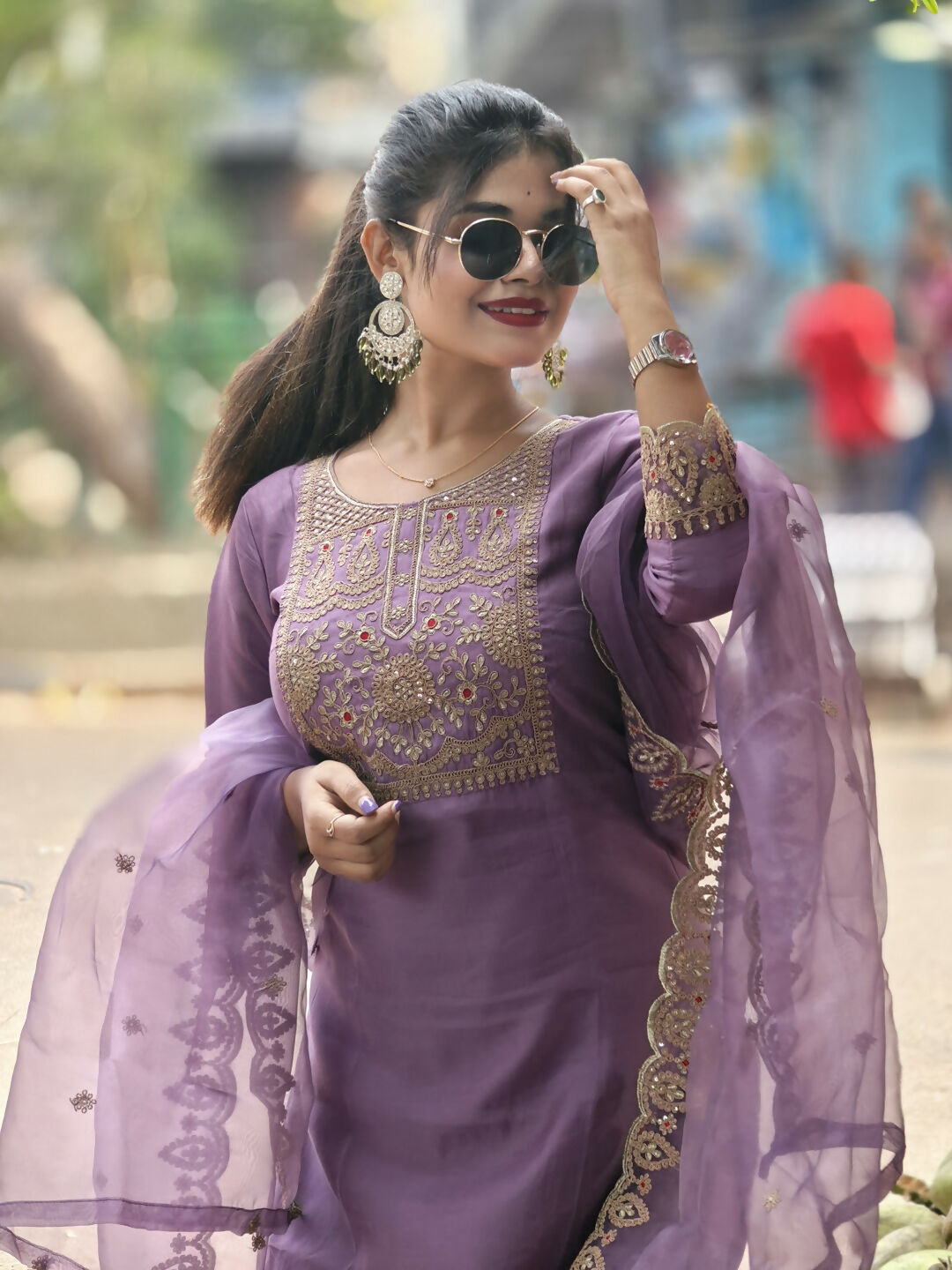 Vellora Light Lavender Silk Blend Embroidered Salwar Suit Set