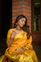 Jyoti Fashion Women's Yellow Paithani Silk Zari Woven Saree with Blouse
