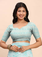 Shree Shyam Fashion Linen Cotton Sky Blue Saree - Distacart