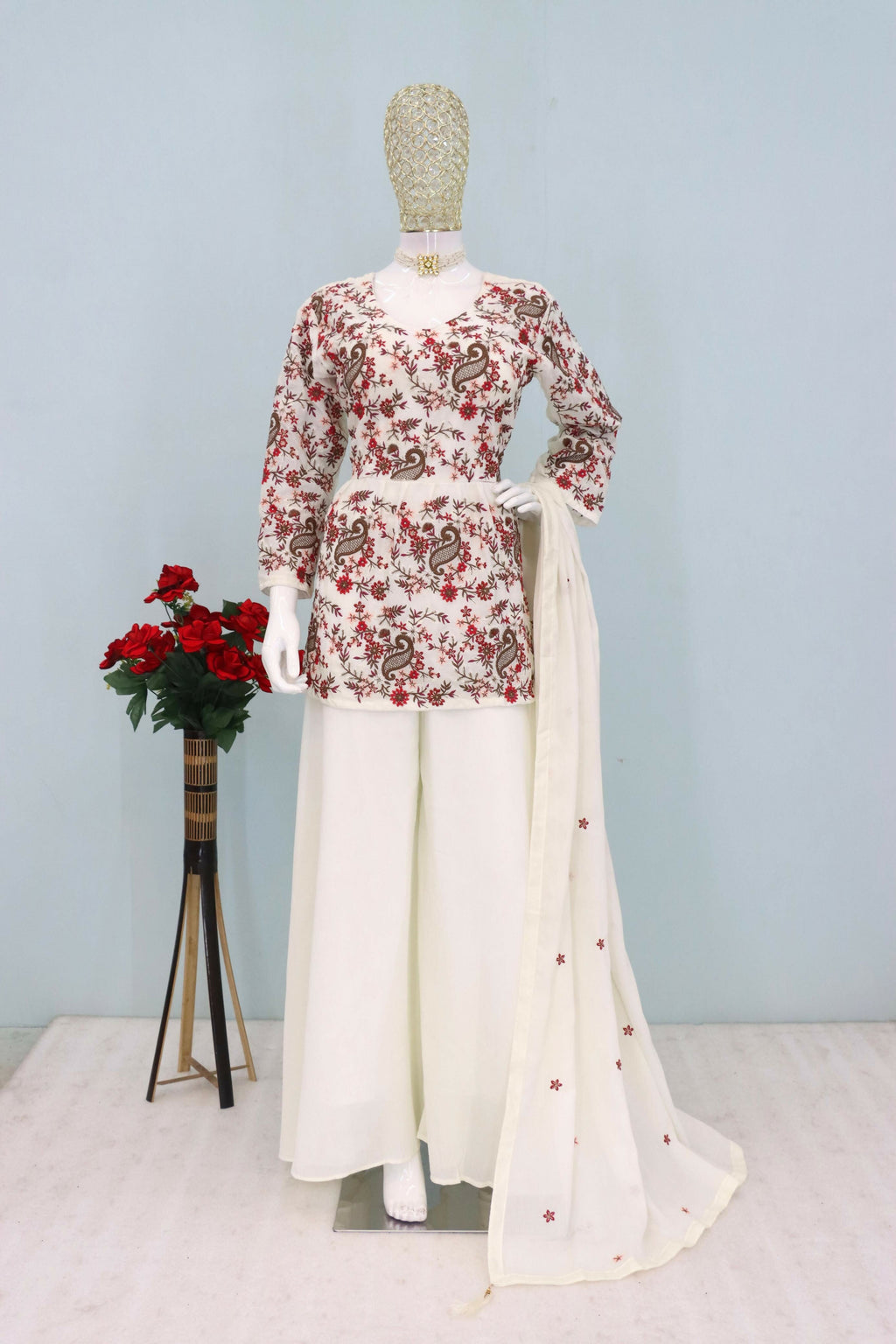Anaita Cream Chiffon Embroidered With Sequins Work Salwar Suit - Distacart