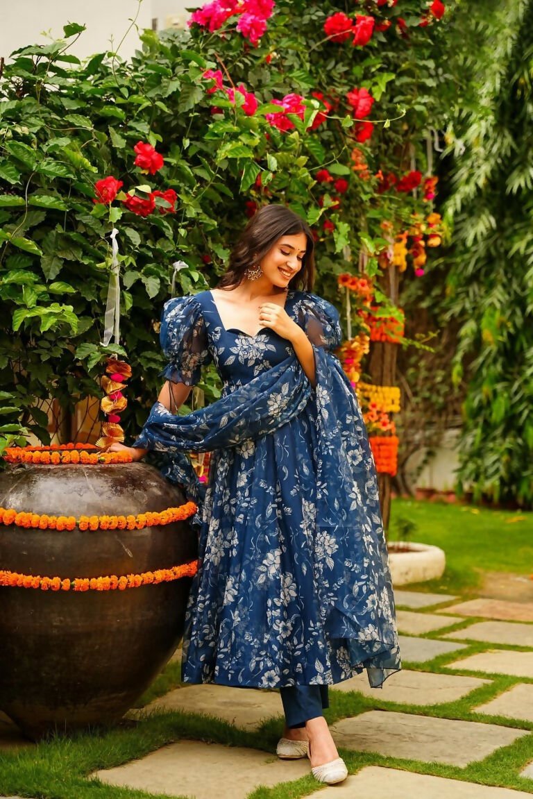 Aayaa Designer Printed Tebby Silk Suit - Multi Color