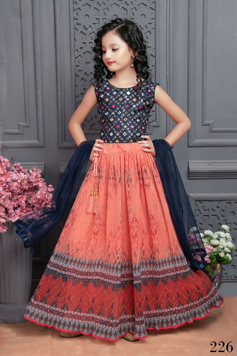 Kids Wedding Designer Peach Georgette Lehenga Choli - Aaradhna