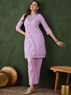 Sangria Embroidered Pure Cotton Kurta & Trousers
