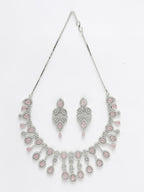 NVR Women's silver plated & Pink CZ stone handcrafted jewellery set