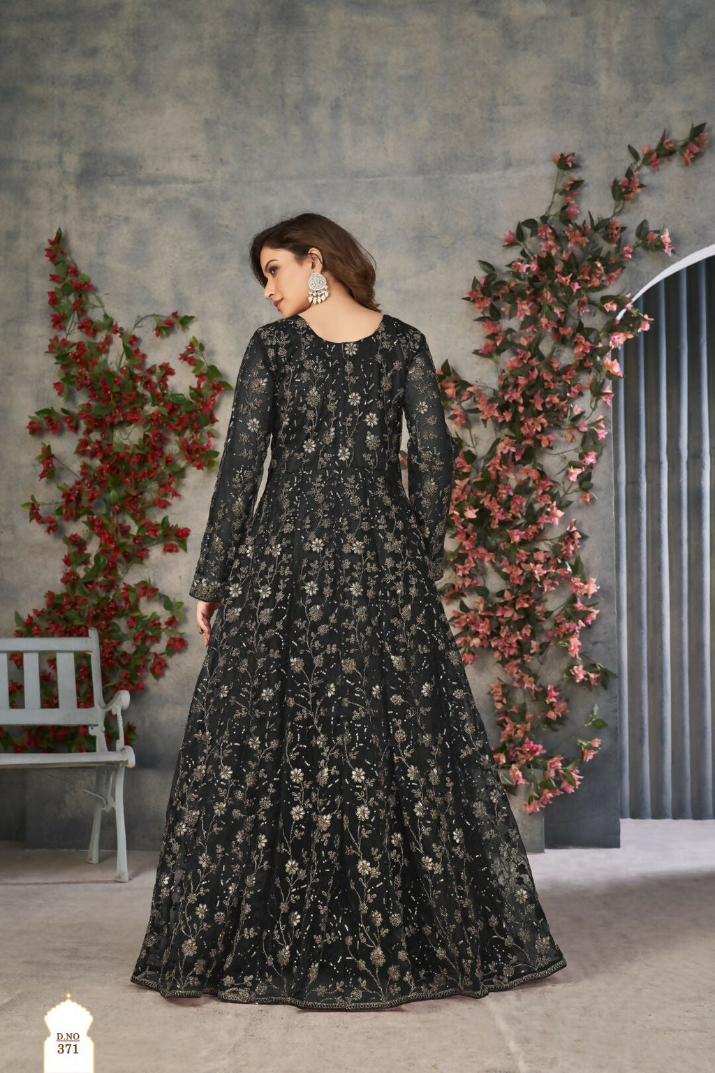 Anaita Black Embroidered Net Stitched Anarkali suit - Distacart