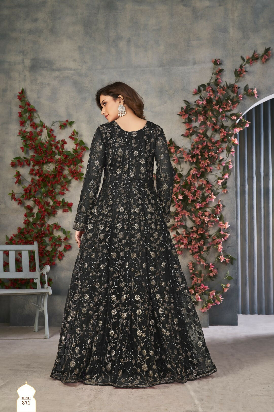 Anaita Black Embroidered Net Stitched Anarkali suit - Distacart