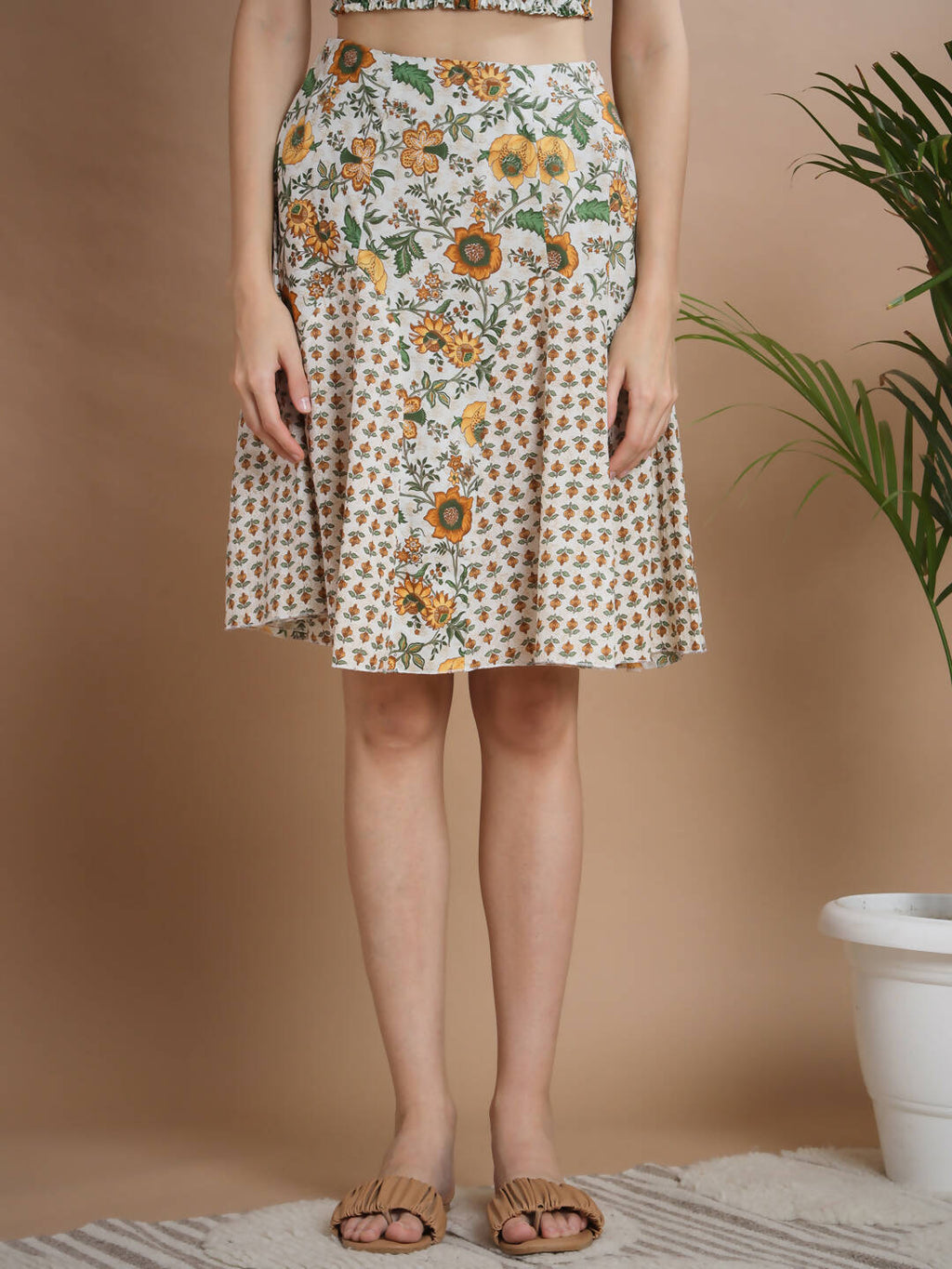 Myshka Women's Multi Pure Cotton Printed Flared Skirt