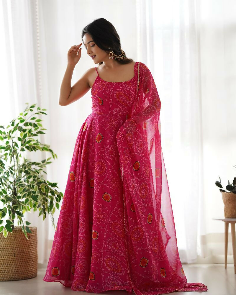 Joban Fashion Pink Kurta Set Chiffon Sequin Embroidery Work - Distacart