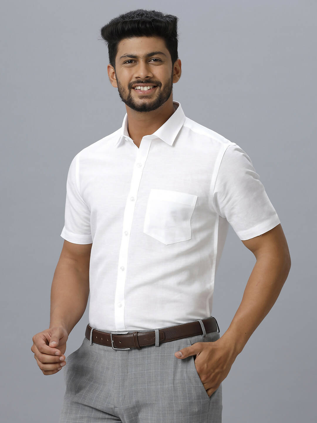 Ramraj Cotton Mens Half Sleeve White Shirt Plus Size - Justice White