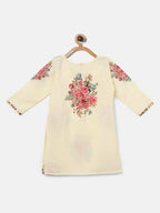 Ahalyaa Beige Crepe Floral Printed Kids Kurta Palazzo Set With Dupatta For Girls