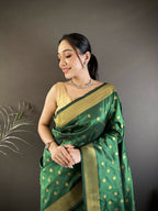Joban Fashion Green Polka Dot Lichi Silk Paithani Silk Saree - Distacart