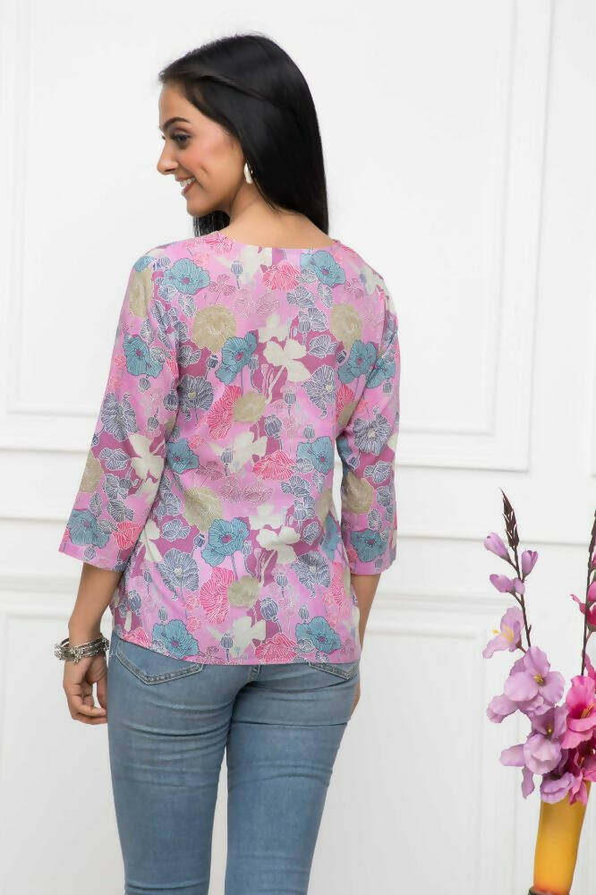 Myshka Women Multi Floral V-Neck Regular Sleeves Viscose Rayon Top - Distacart