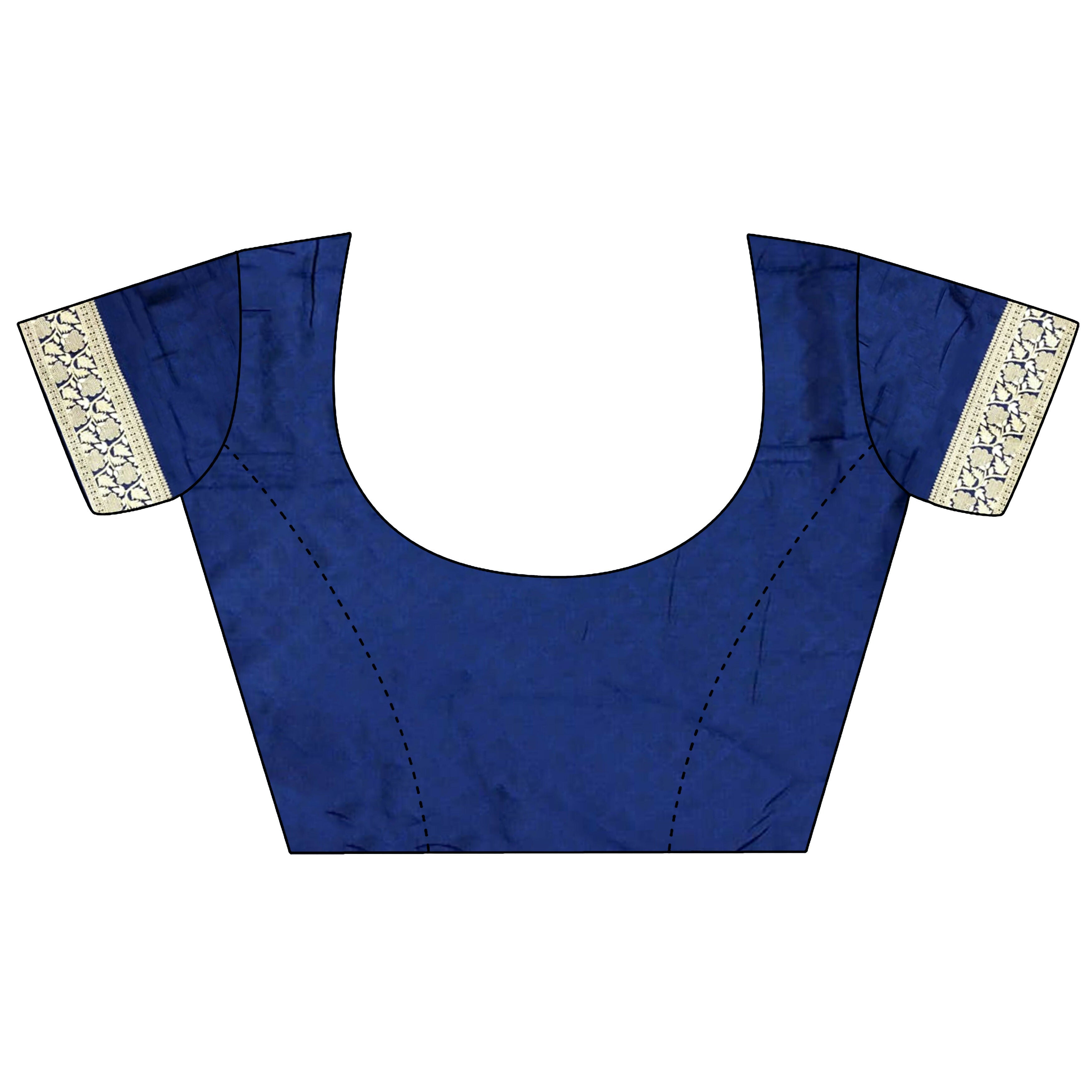 Joban Fashion Royal Blue Woven Zari Motifs Lichi Silk Banarasi Silk Saree - Distacart
